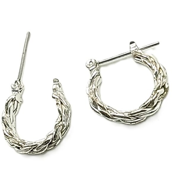 Silver-plated Small Hoop Earrings Twisted Rope Design - Picture 1 of 8